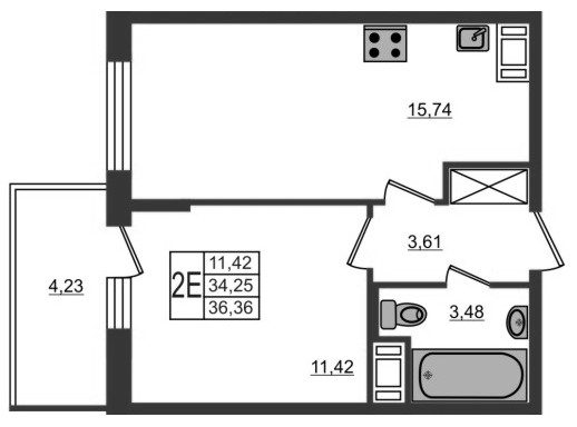 1-комнатная, 34 м² — ЖК ЖК Полис на Неве
