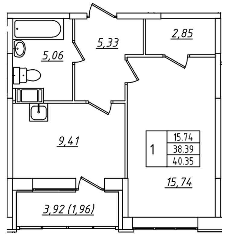 1-комнатная, 40 м² — ЖК ЖК Лиговский сити - Второй квартал (Ligovsky City)