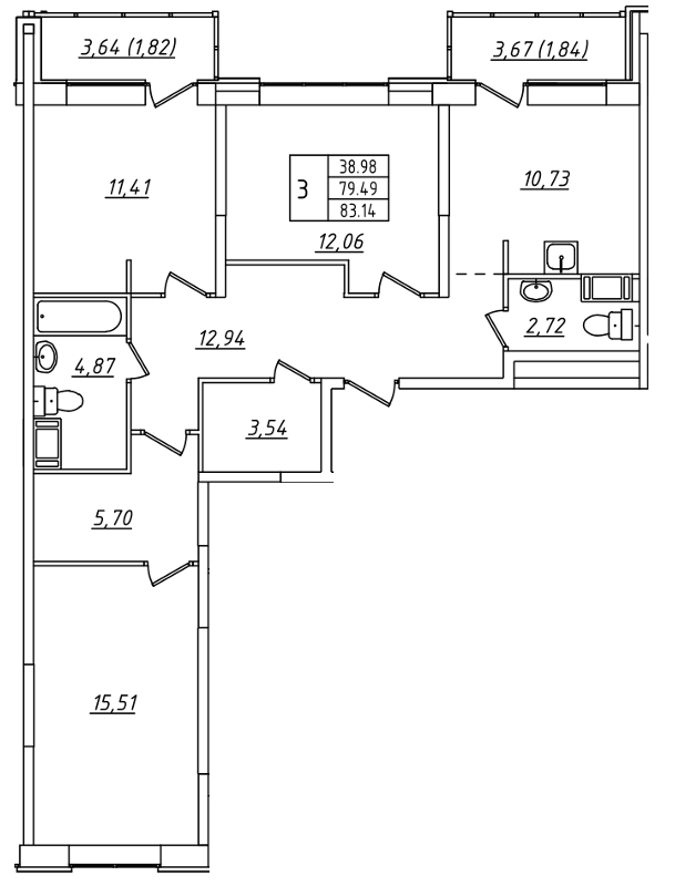 3-комнатная, 83 м² — ЖК ЖК Лиговский сити - Второй квартал (Ligovsky City)