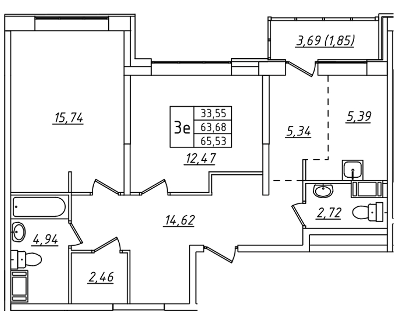 2-комнатная, 66 м² — ЖК ЖК Лиговский сити - Второй квартал (Ligovsky City)