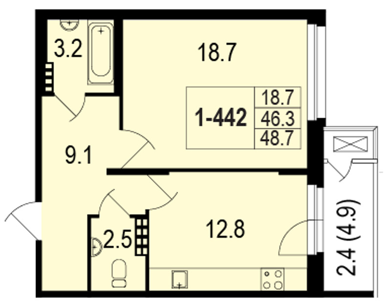 1-комнатная, 49 м² — ЖК ЖК Жемчужный берег