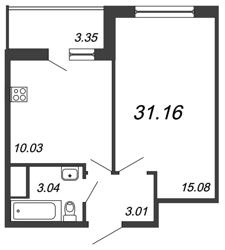 1-комнатная, 31 м² — ЖК ЖК Философия на Московской