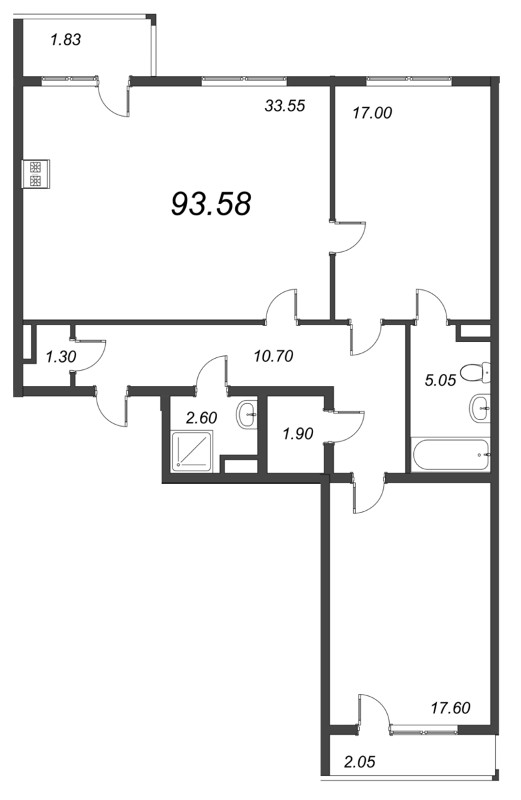 2-комнатная, 94 м² — ЖК ЖК Дом на Космонавтов