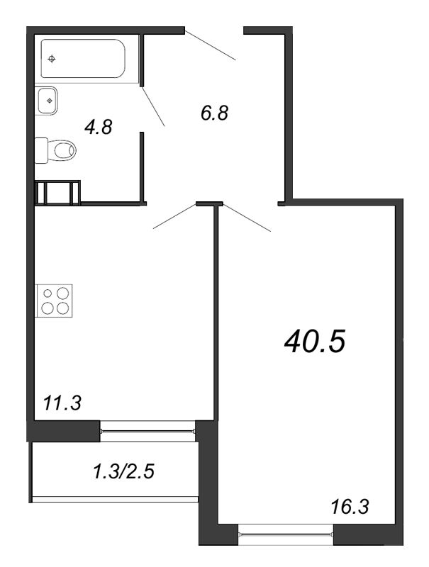 1-комнатная, 40 м² — ЖК ЖК Iva Dom (Ива Дом)
