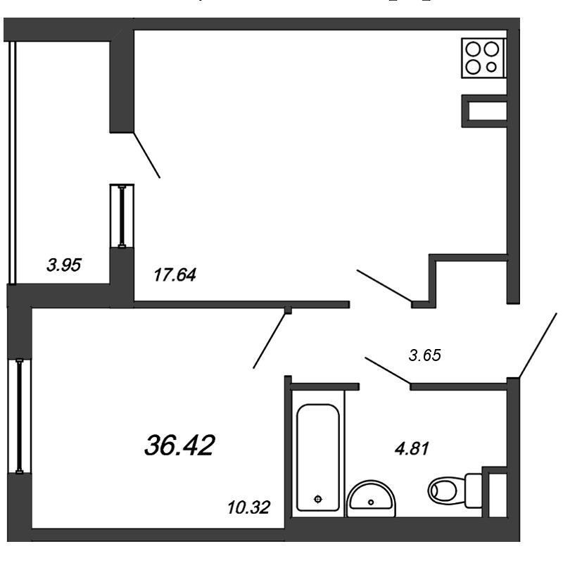 1-комнатная, 36 м² — ЖК ЖК Облака на Лесной