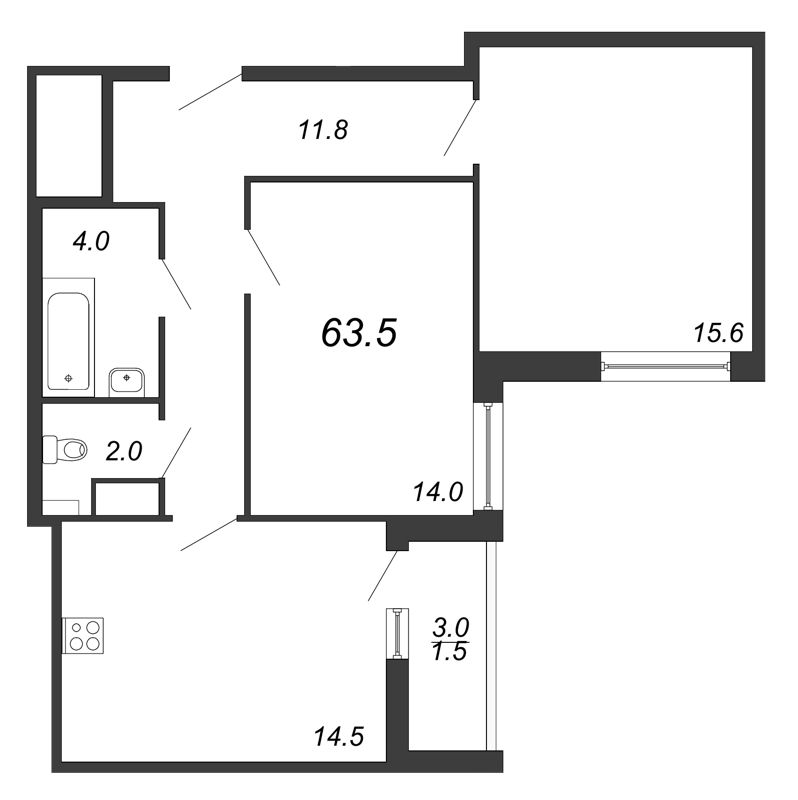 2-комнатная, 64 м² — ЖК ЖК Дом на Блюхера