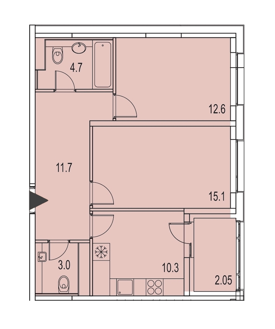 2-комнатная, 59 м² — ЖК ЖК Лайф Лесная