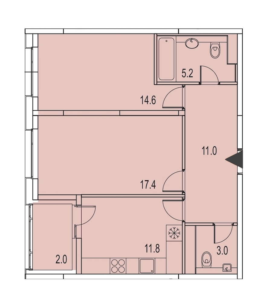 2-комнатная, 65 м² — ЖК ЖК Лайф Лесная