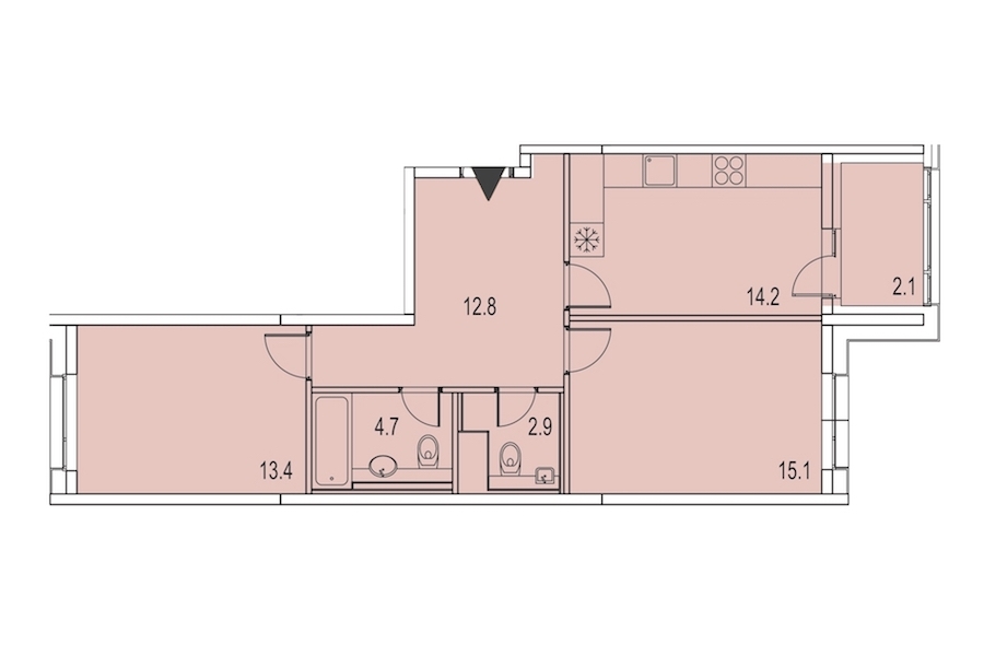 2-комнатная, 65 м² — ЖК ЖК Лайф Лесная