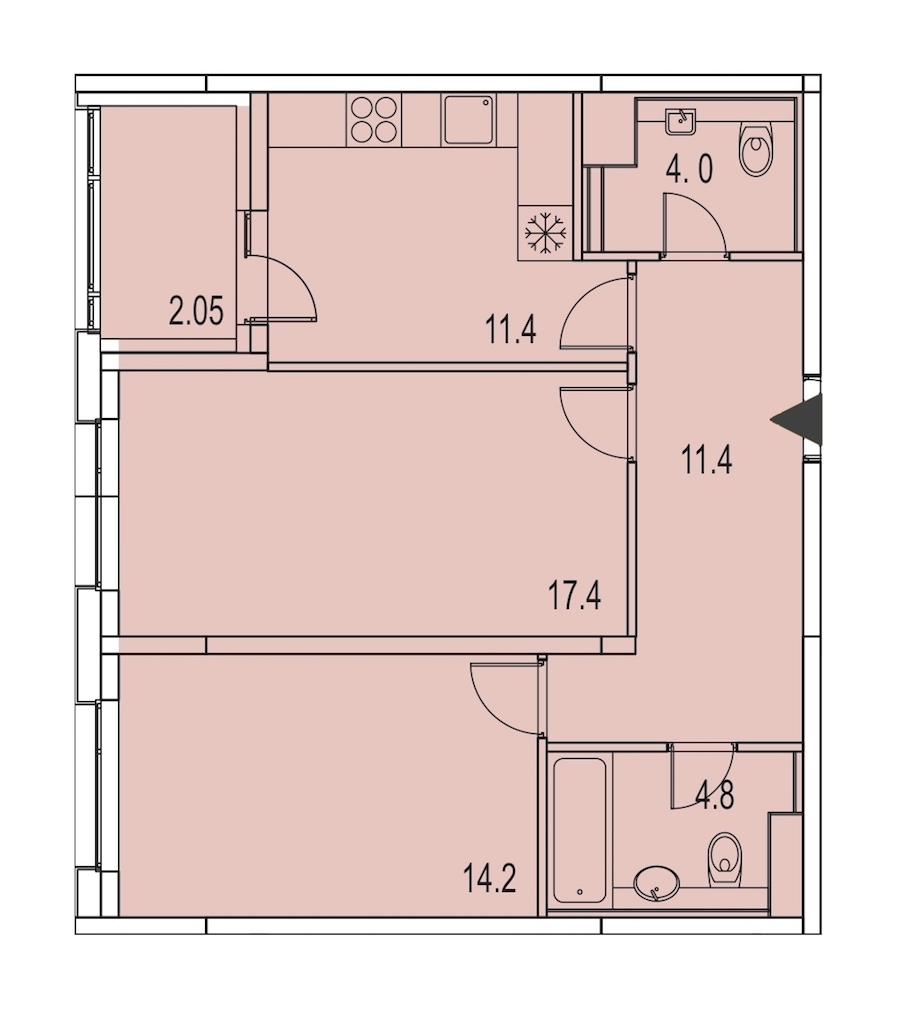 2-комнатная, 65 м² — ЖК ЖК Лайф Лесная