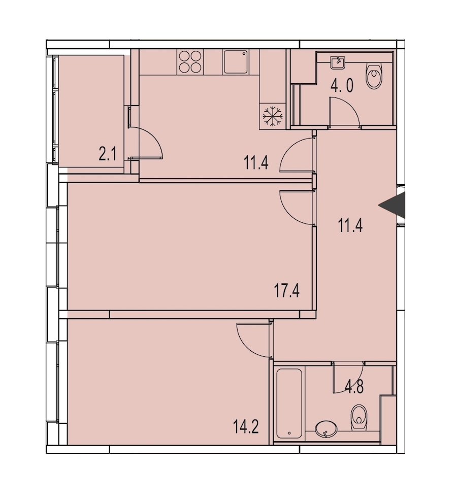 2-комнатная, 65 м² — ЖК ЖК Лайф Лесная
