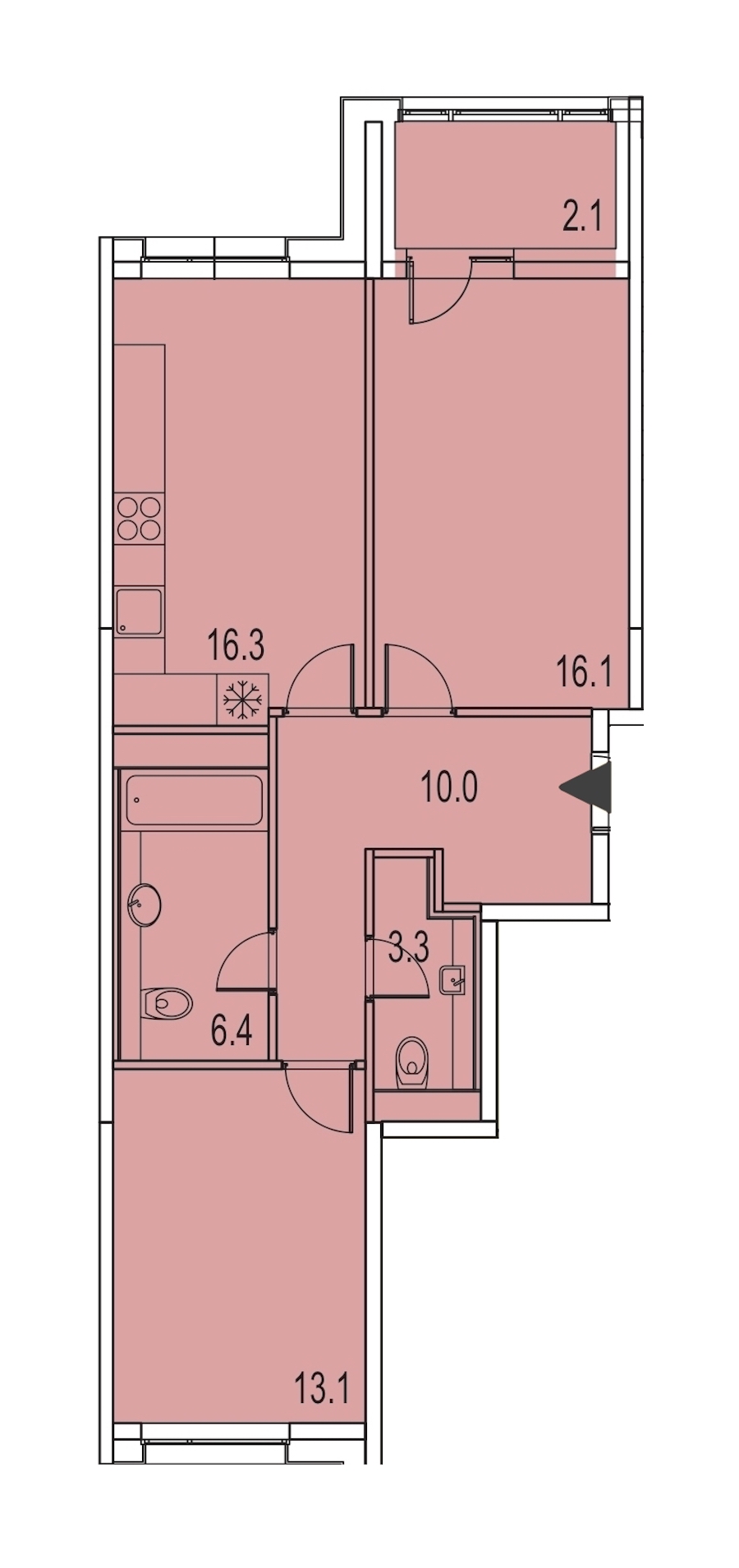 2-комнатная, 67 м² — ЖК ЖК Лайф Лесная