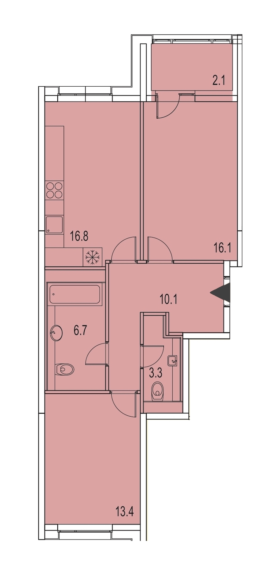 2-комнатная, 69 м² — ЖК ЖК Лайф Лесная