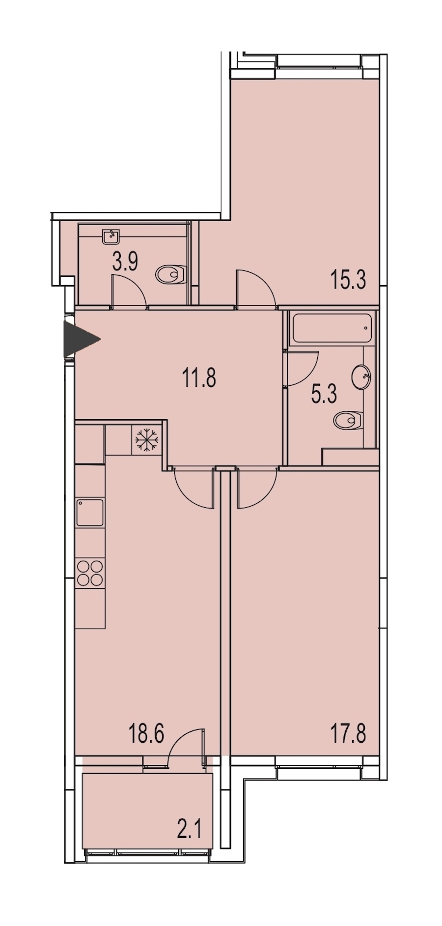 2-комнатная, 75 м² — ЖК ЖК Лайф Лесная