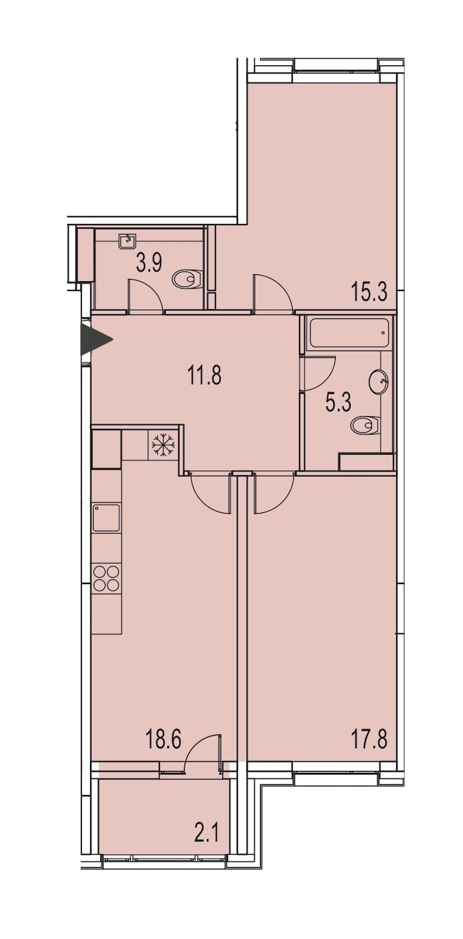 2-комнатная, 75 м² — ЖК ЖК Лайф Лесная