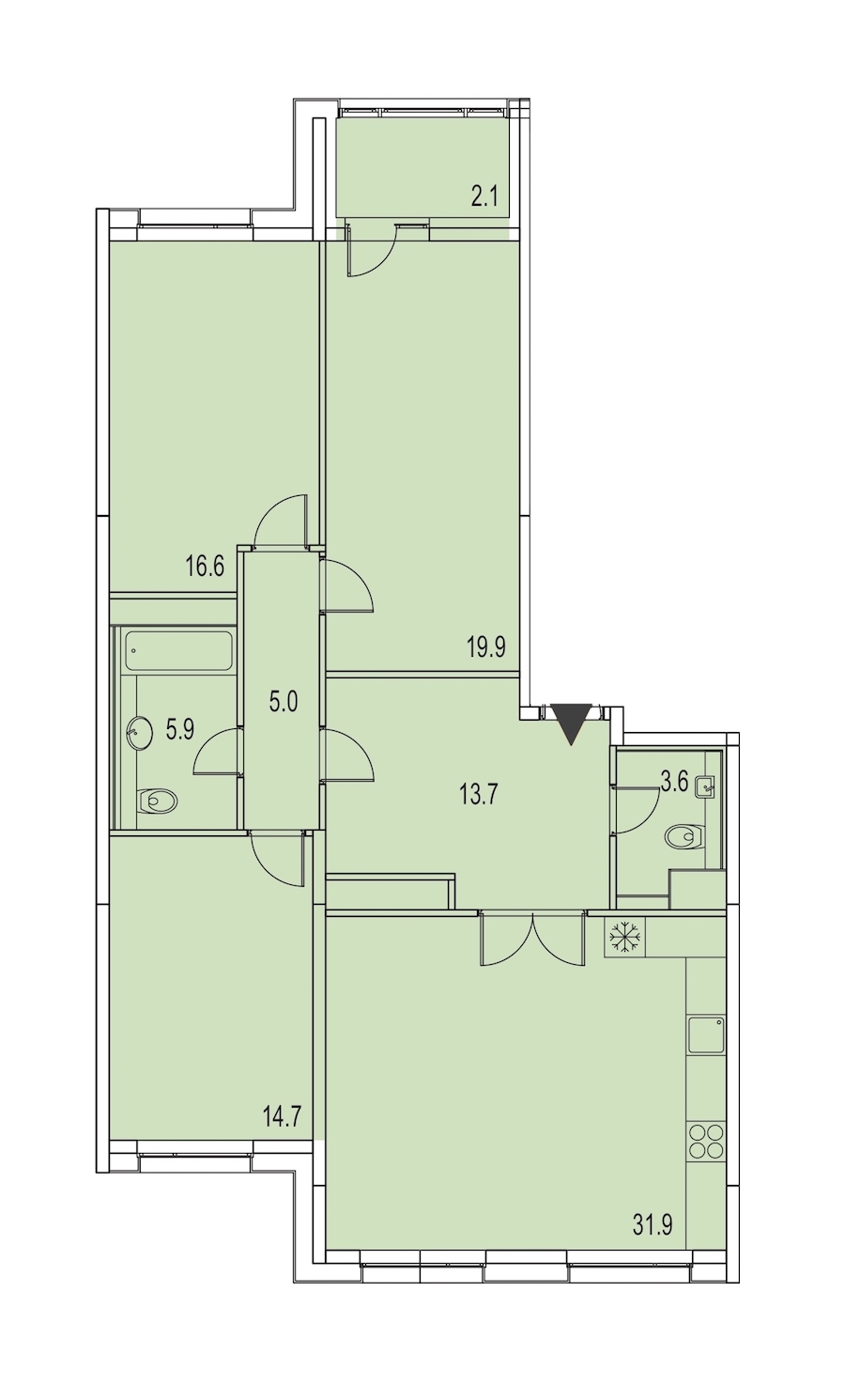 3-комнатная, 113 м² — ЖК ЖК Лайф Лесная