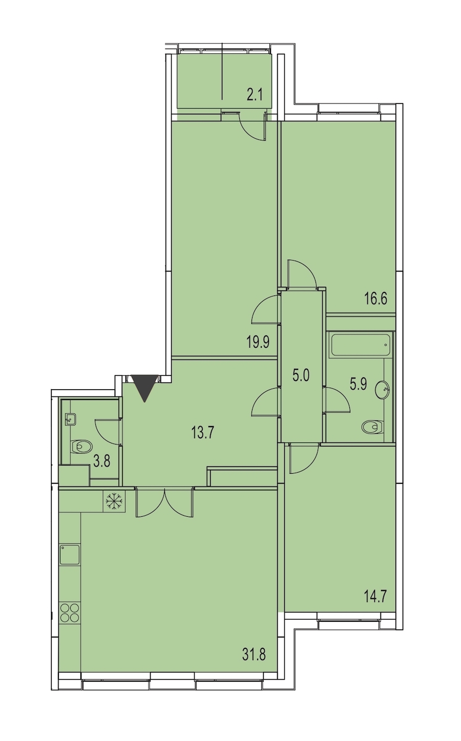 3-комнатная, 114 м² — ЖК ЖК Лайф Лесная