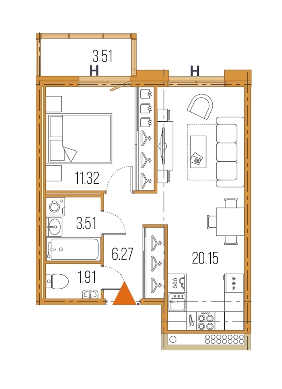 1-комнатная, 43 м² — ЖК ЖК Legenda Героев