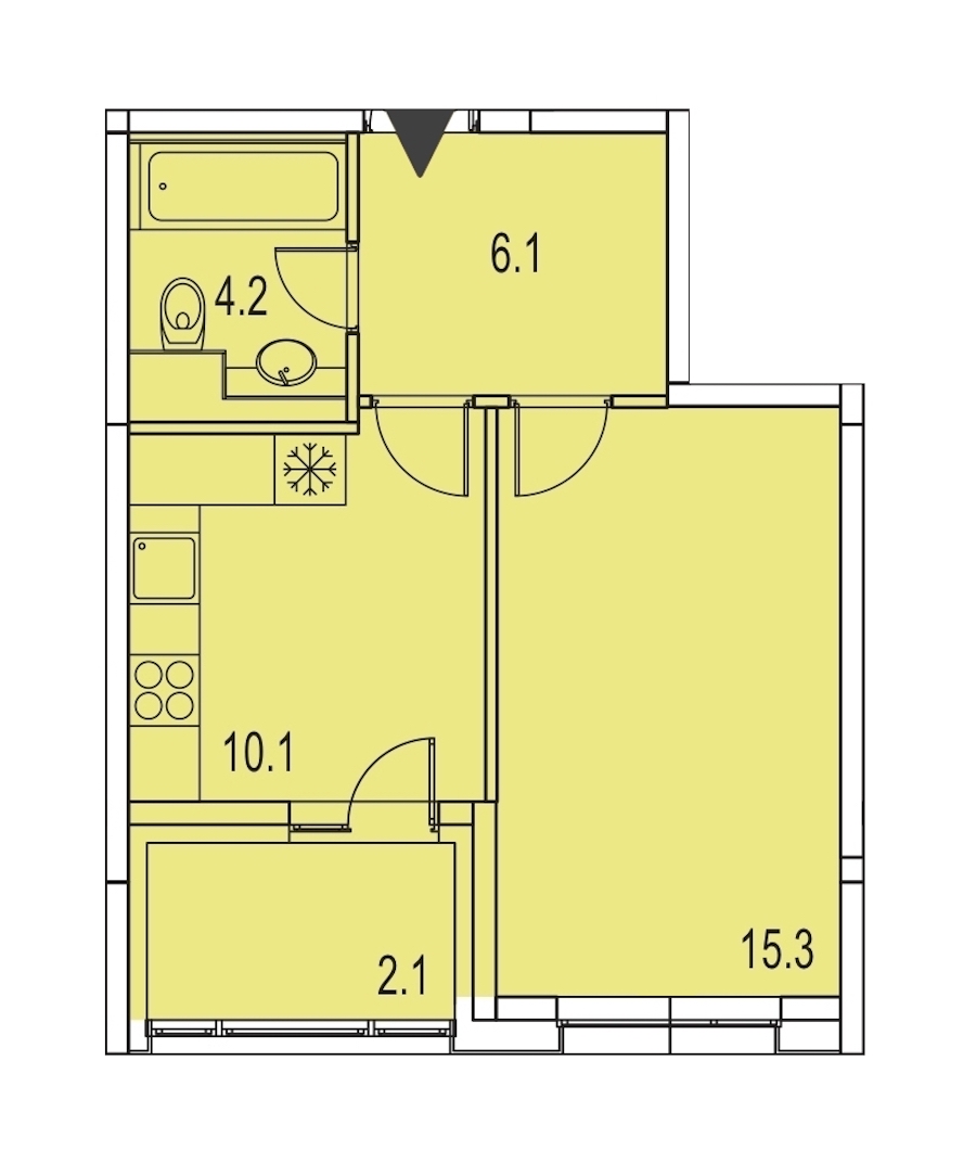 1-комнатная, 38 м² — ЖК ЖК Лайф Лесная