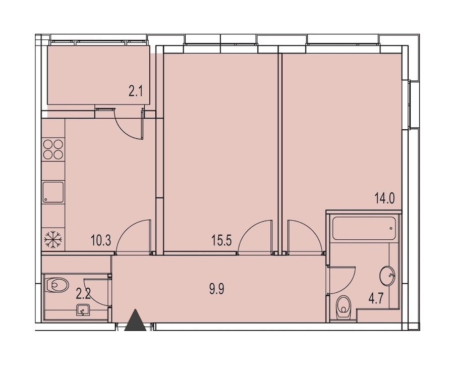 2-комнатная, 59 м² — ЖК ЖК Лайф Лесная