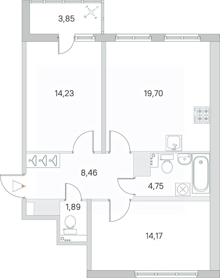 2-комнатная, 65.13 м² — ЖК ЖК Ясно Янино