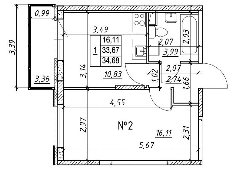 1-комнатная, 35 м² — ЖК Ап-квартал Московский (Up-квартал Московский)