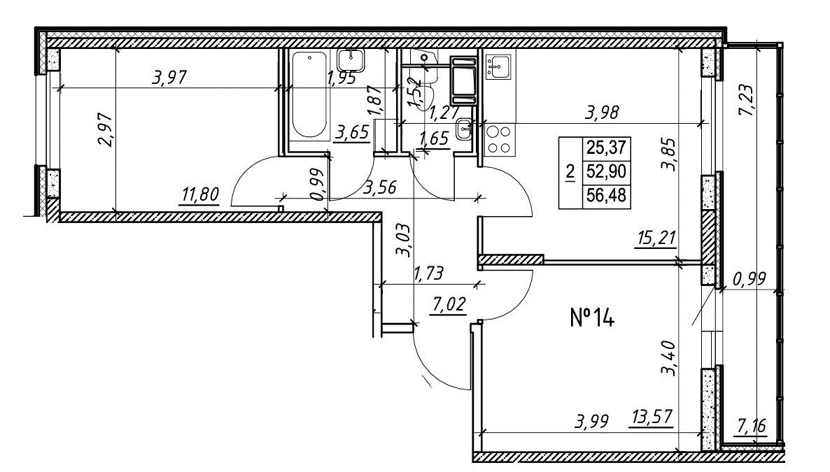 2-комнатная, 56 м² — ЖК Ап-квартал Московский (Up-квартал Московский)