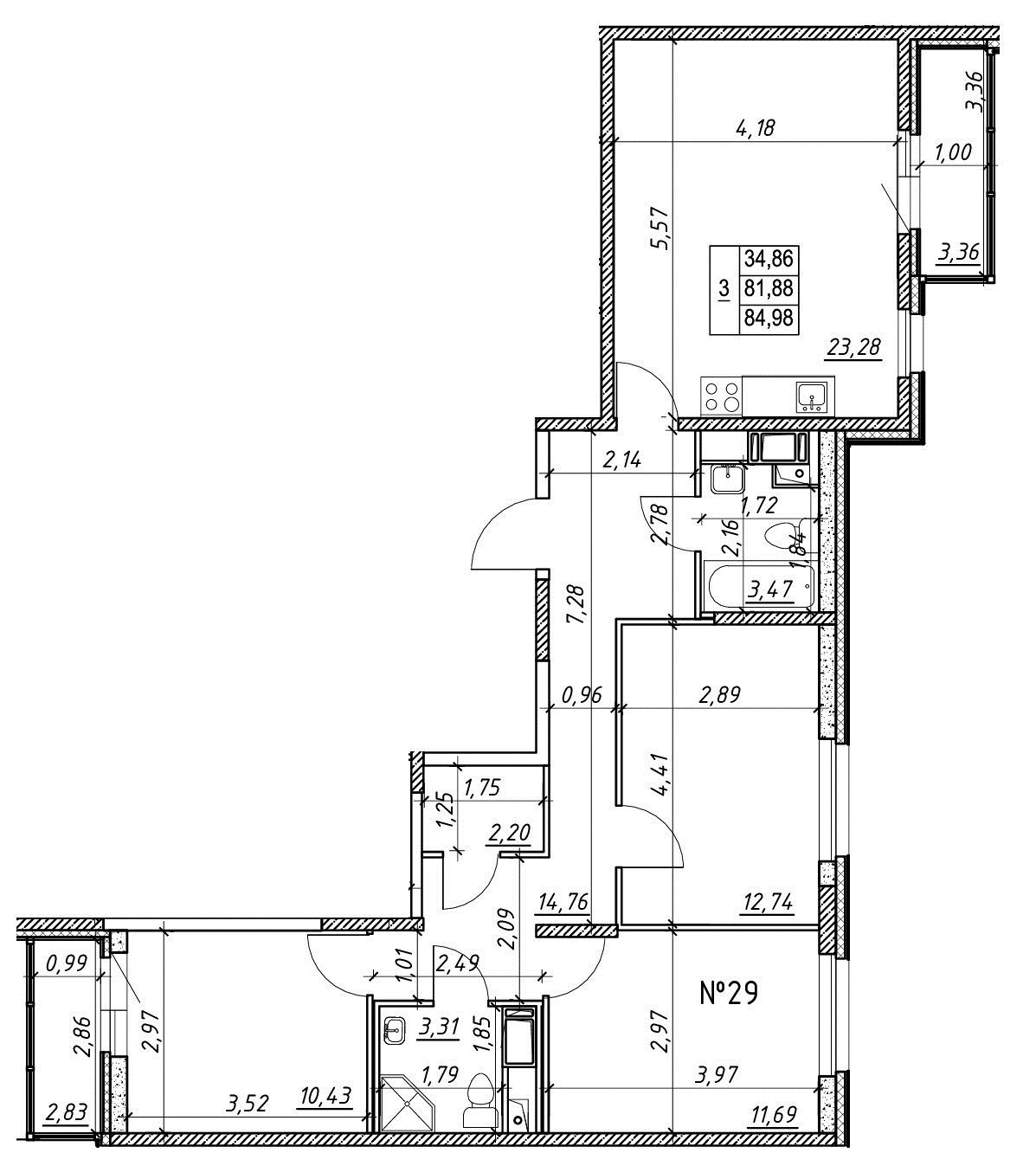 3-комнатная, 85 м² — ЖК Ап-квартал Московский (Up-квартал Московский)