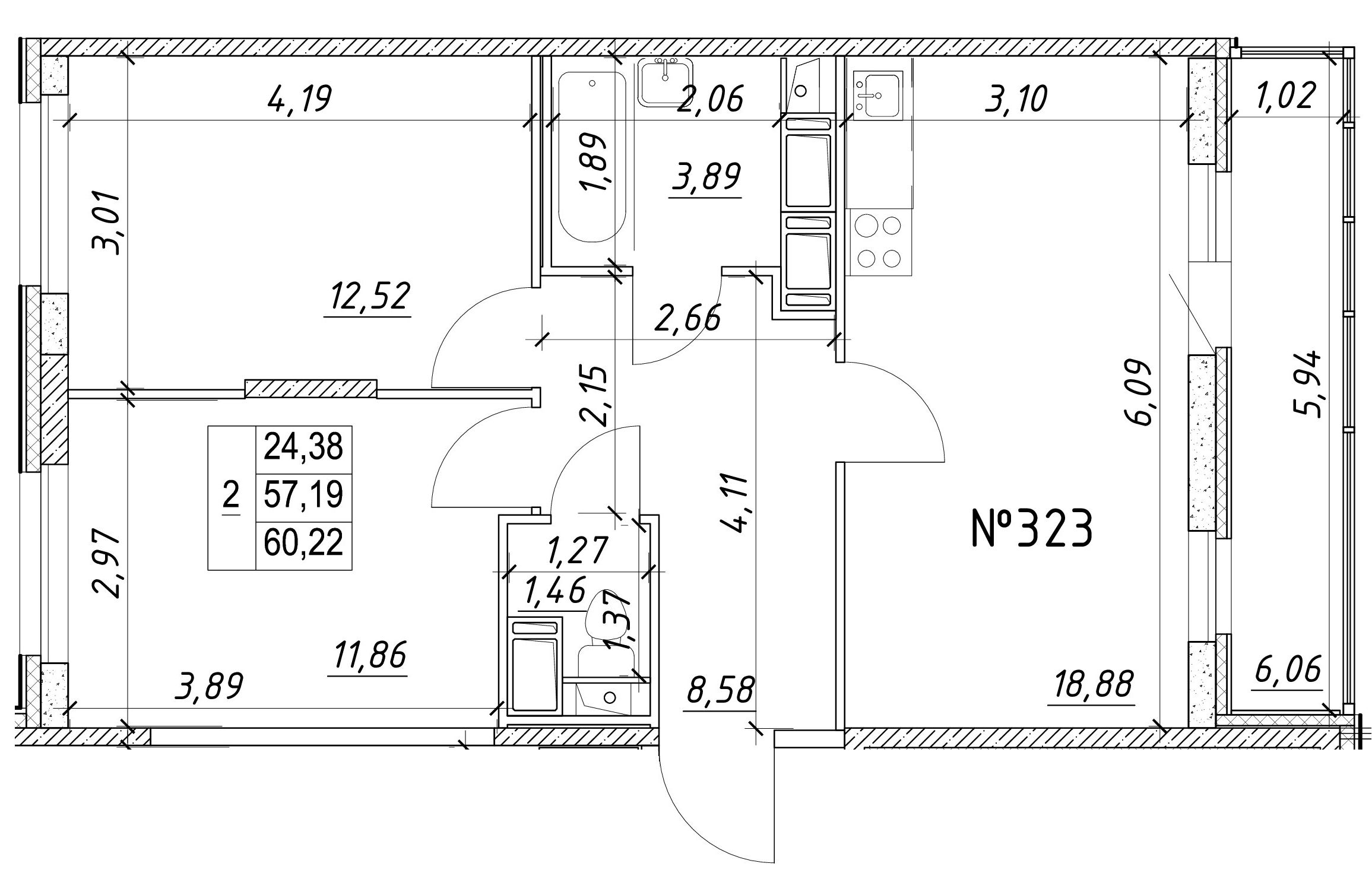 2-комнатная, 60 м² — ЖК Ап-квартал Московский (Up-квартал Московский)