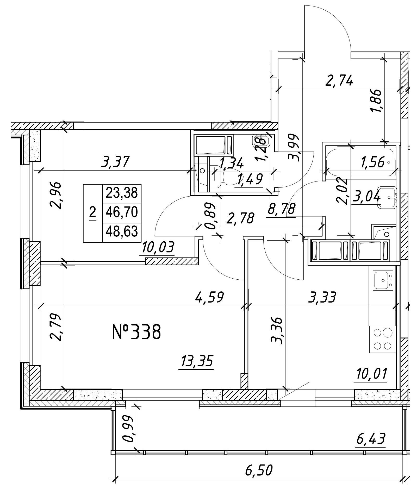 2-комнатная, 49 м² — ЖК Ап-квартал Московский (Up-квартал Московский)