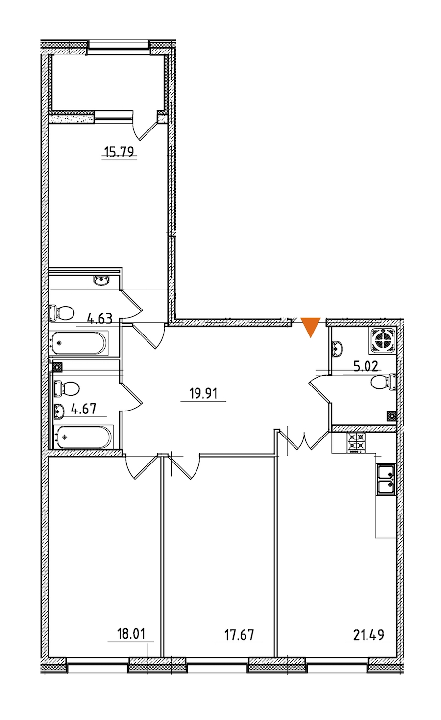 3-комнатная, 110 м² — ЖК ЖК Петровская доминанта