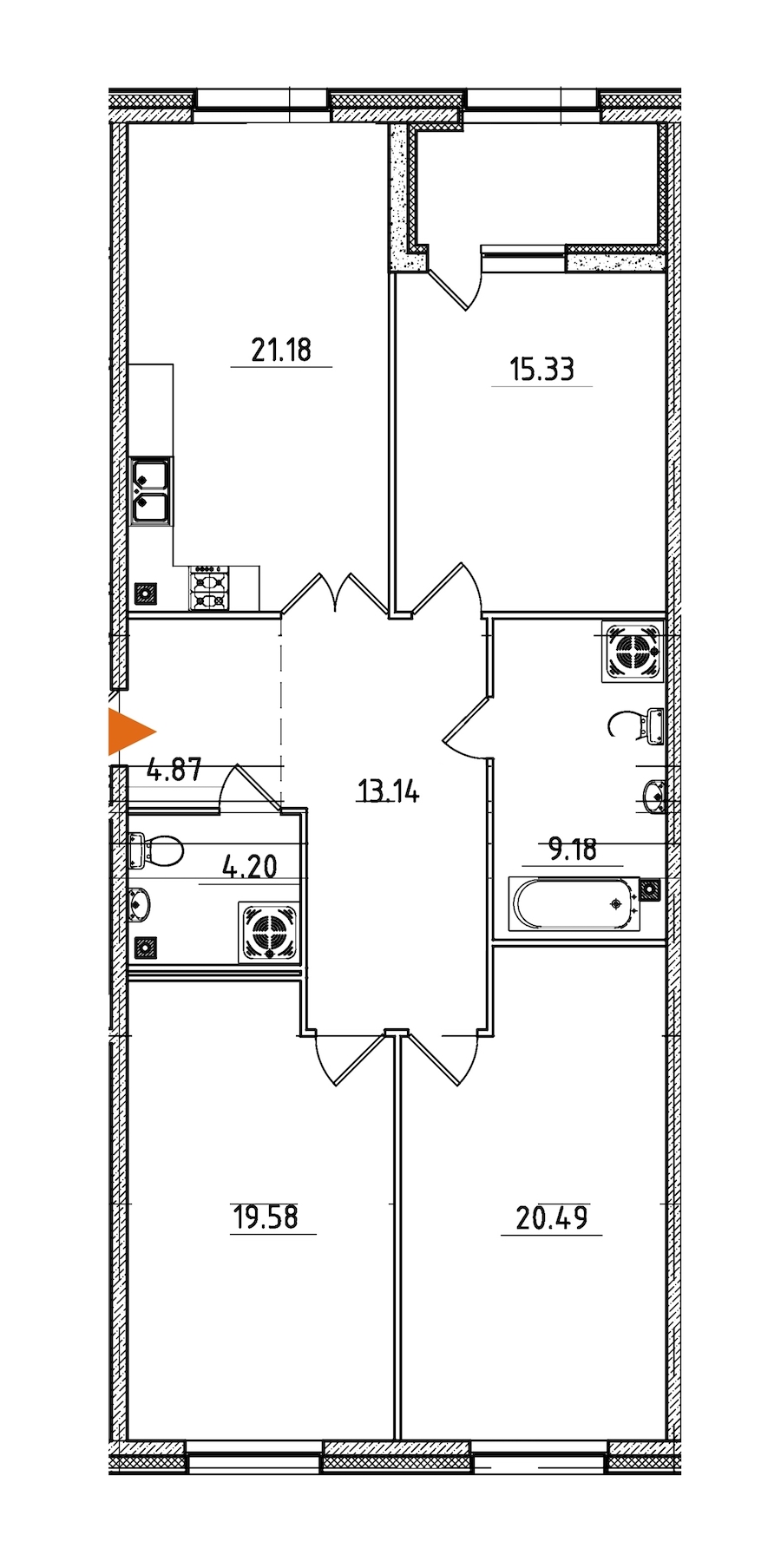 3-комнатная, 110 м² — ЖК ЖК Петровская доминанта