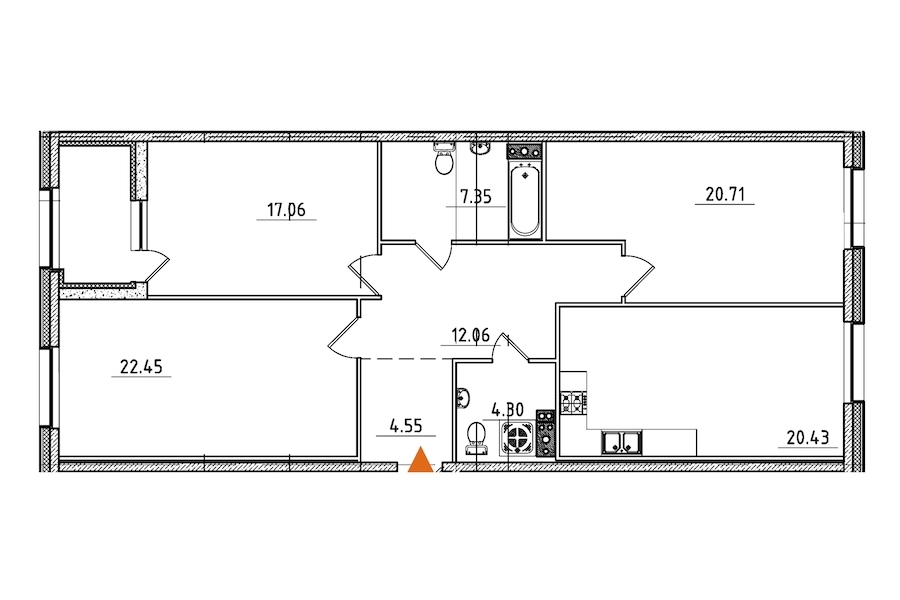 3-комнатная, 111 м² — ЖК ЖК Петровская доминанта