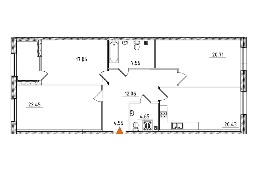 3-комнатная, 112 м² — ЖК ЖК Петровская доминанта