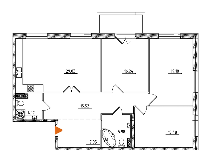 3-комнатная, 116 м² — ЖК ЖК Петровская доминанта