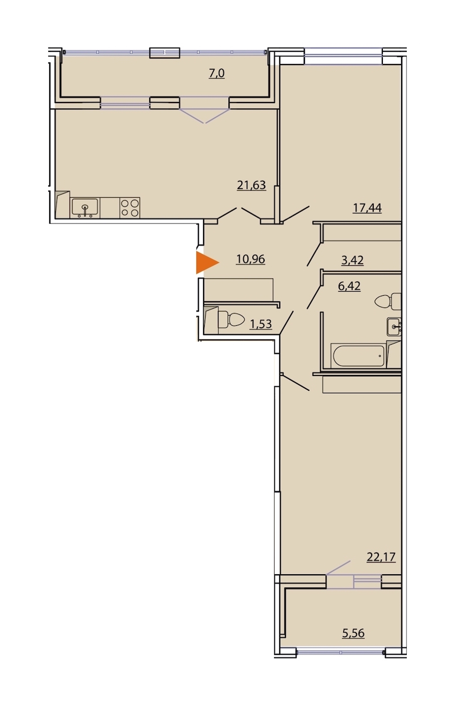 2-комнатная, 90 м² — ЖК ЖК Фамилия