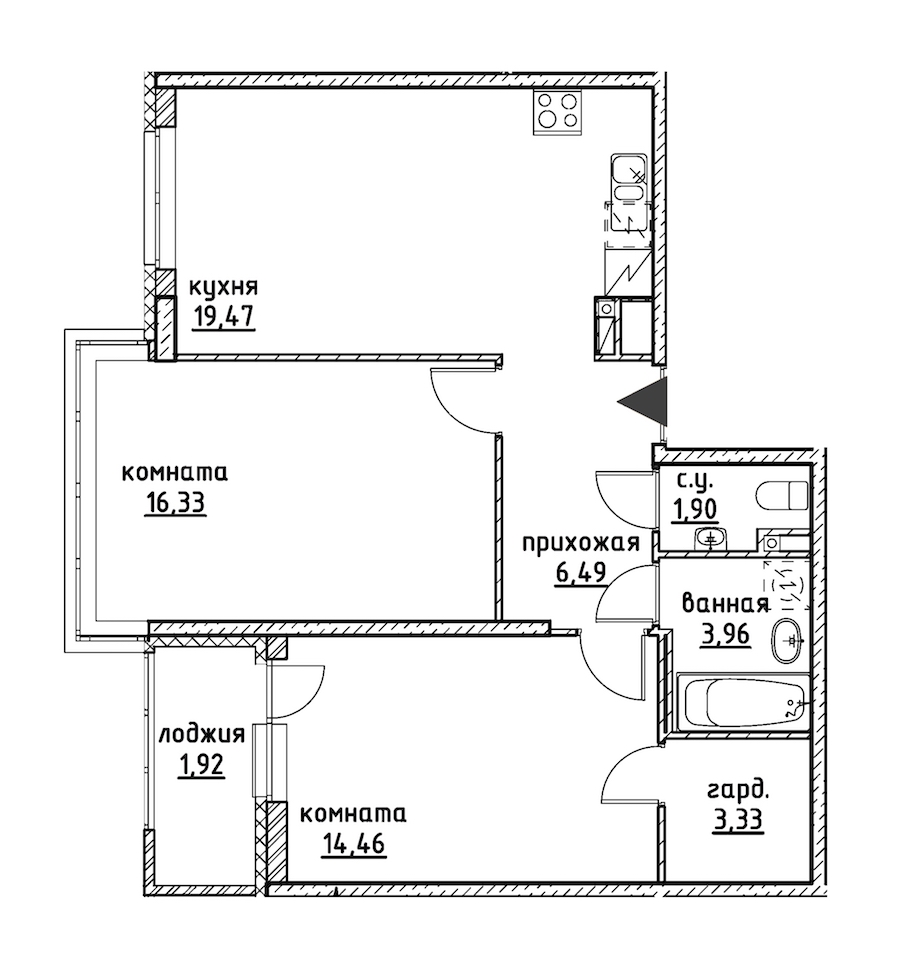2-комнатная, 68 м² — ЖК ЖК Айди Кудрово (ID Kudrovo)