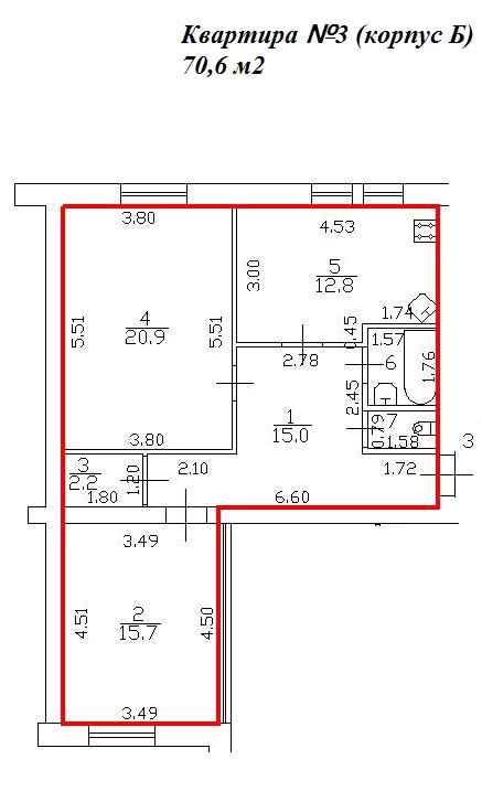 2-комнатная, 77 м² — ЖК ЖК Миранда