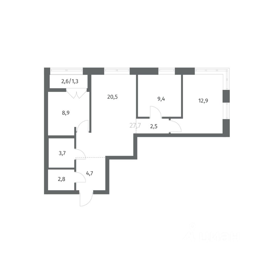 3-комнатная, 66.85 м² — ЖК ЖК НьюПитер (NEWПИТЕР)