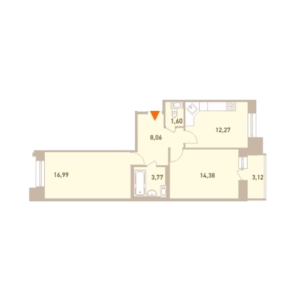 2-комнатная, 58 м² — ЖК ЖК Новый Лесснер