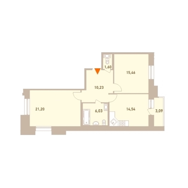 2-комнатная, 70 м² — ЖК ЖК Новый Лесснер