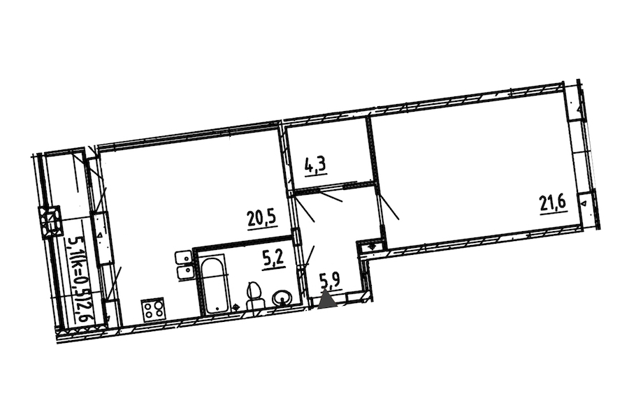 1-комнатная, 60 м² — ЖК ЖК Эталон на Неве