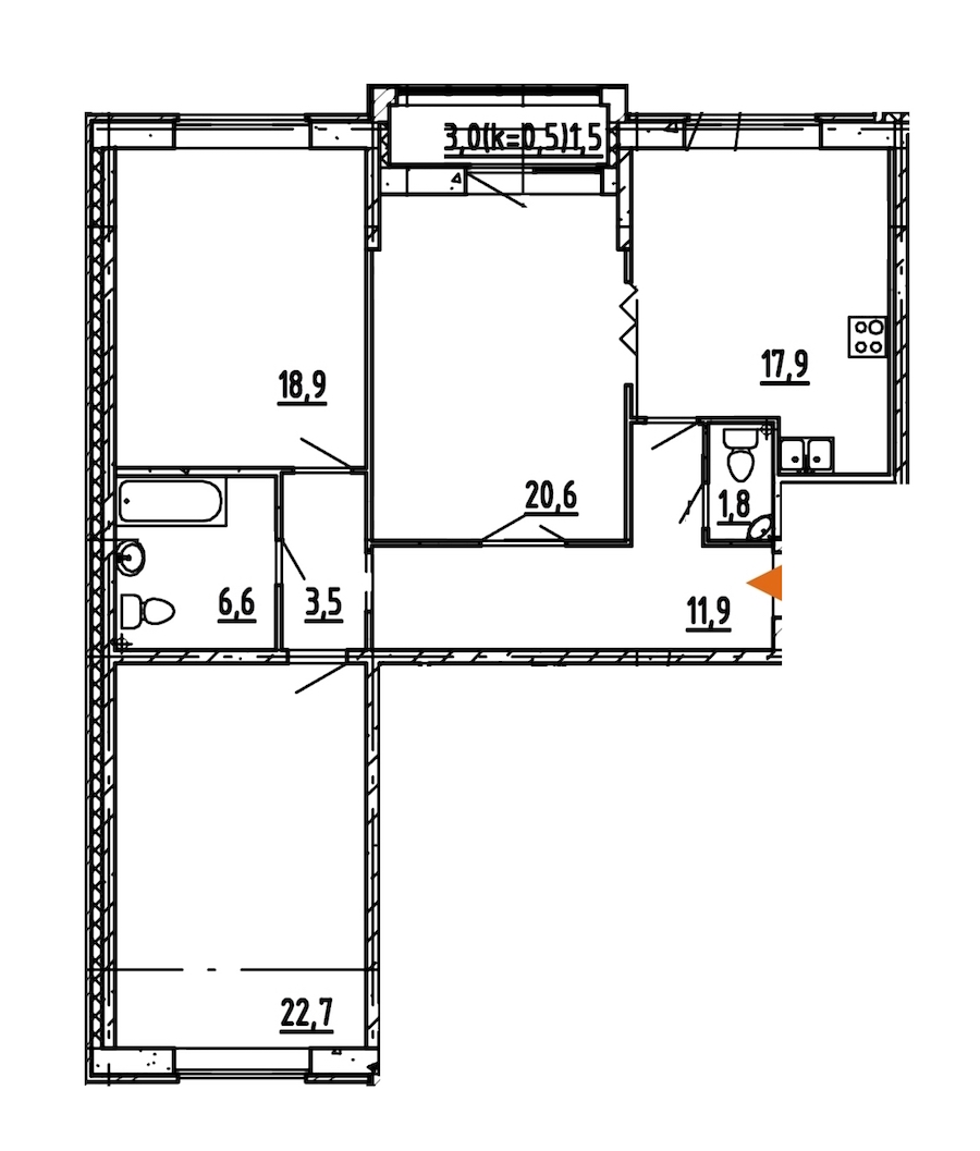 3-комнатная, 105 м² — ЖК ЖК Эталон на Неве