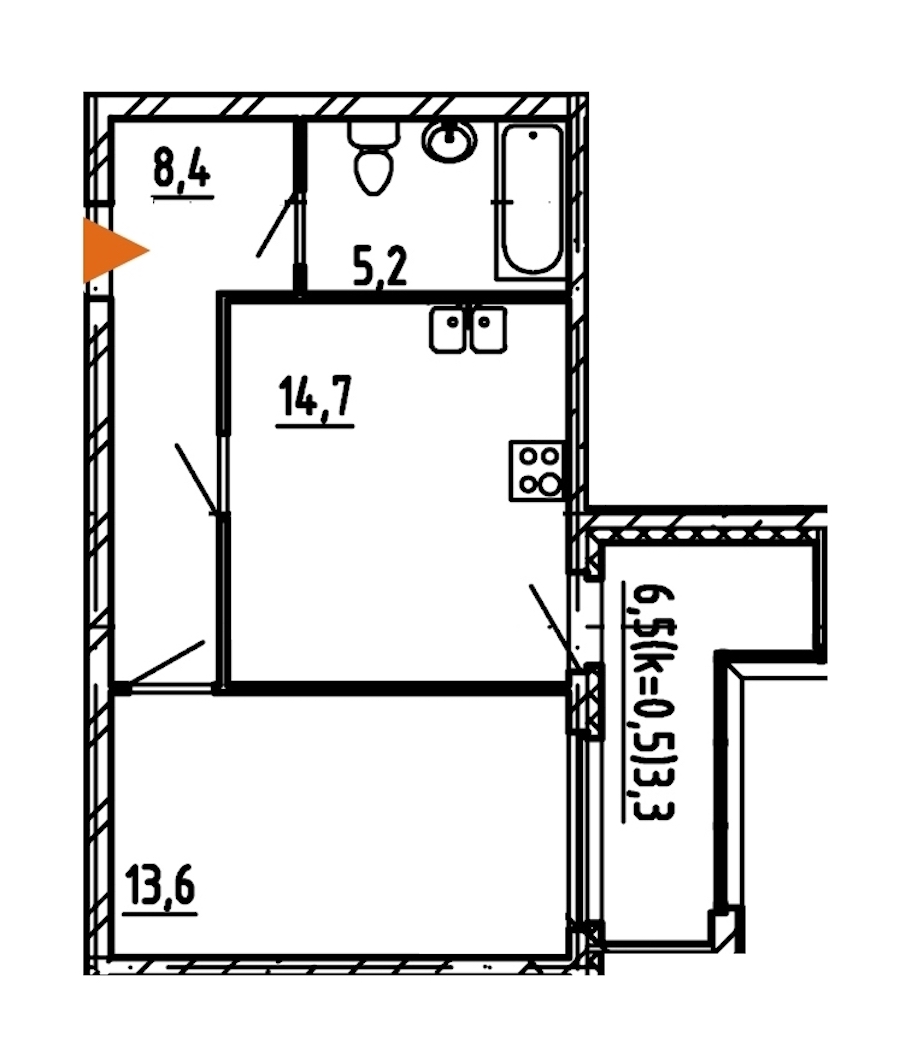 1-комнатная, 45 м² — ЖК ЖК Эталон на Неве