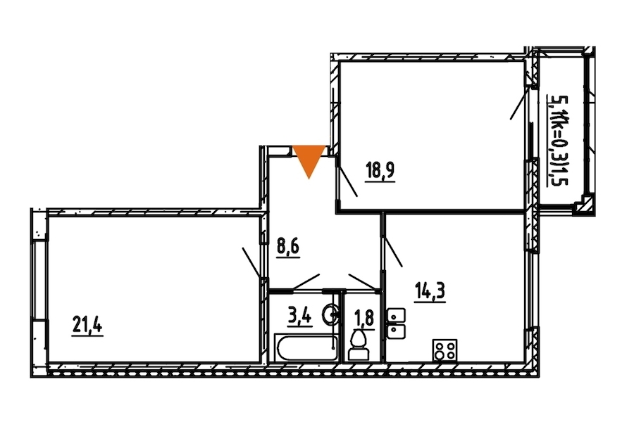 2-комнатная, 70 м² — ЖК ЖК Эталон на Неве