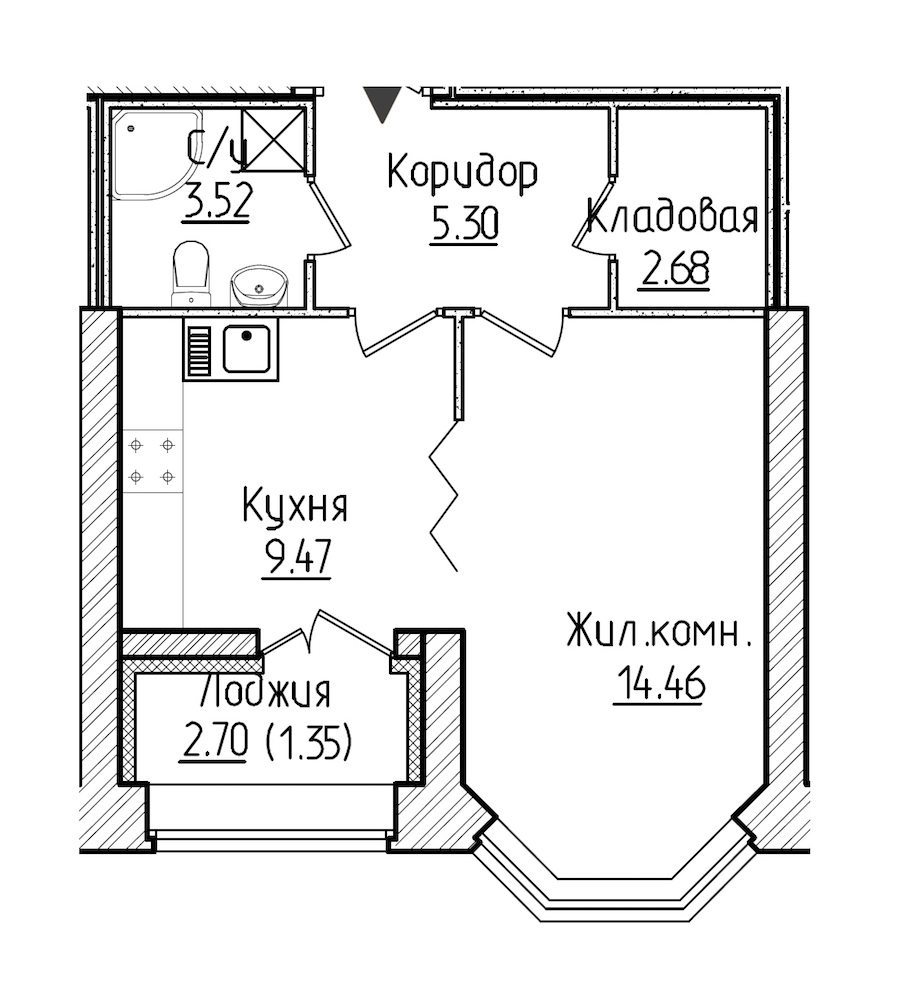 1-комнатная, 37 м² — ЖК ЖК Новое Купчино