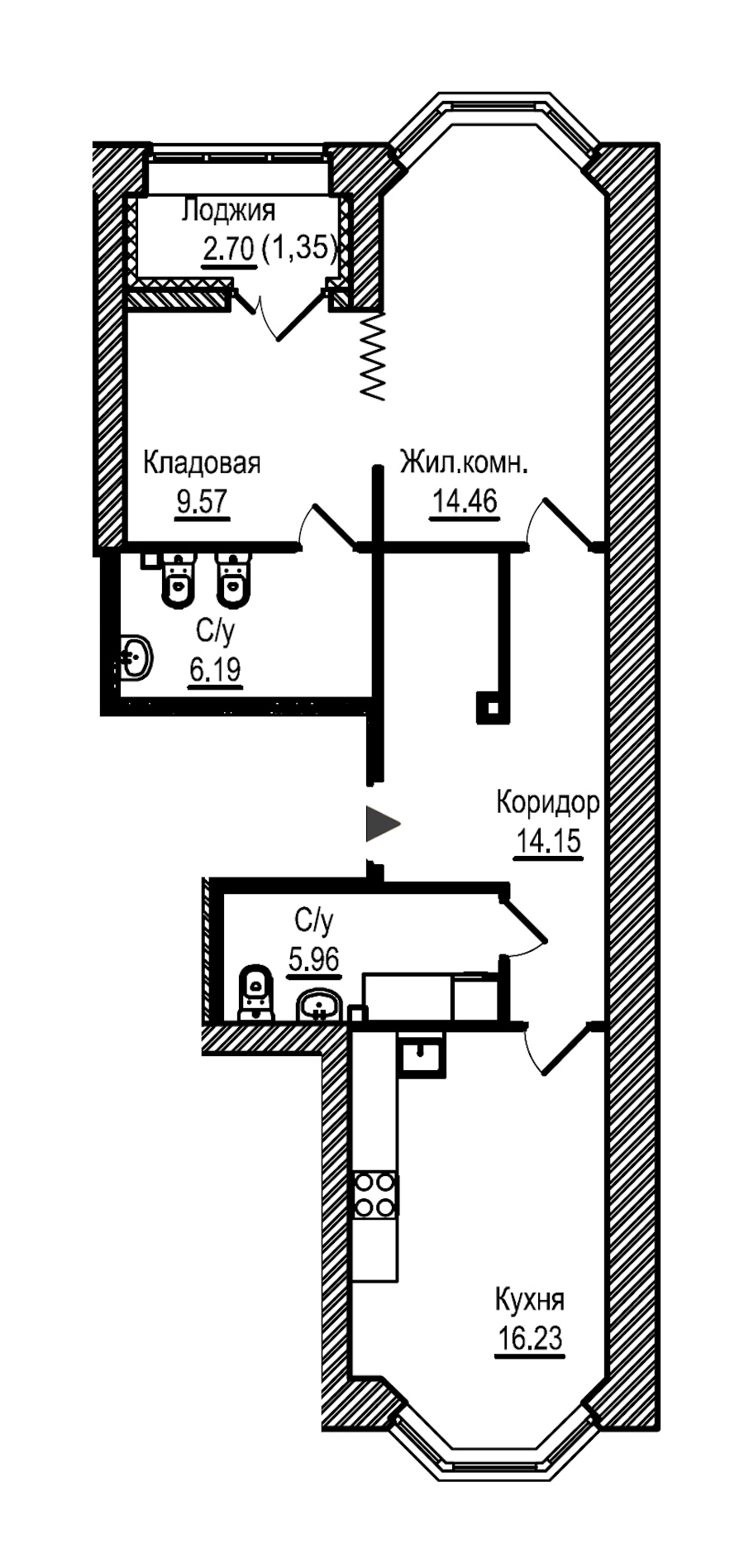1-комнатная, 68 м² — ЖК ЖК Новое Купчино