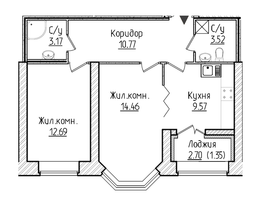 2-комнатная, 56 м² — ЖК ЖК Новое Купчино