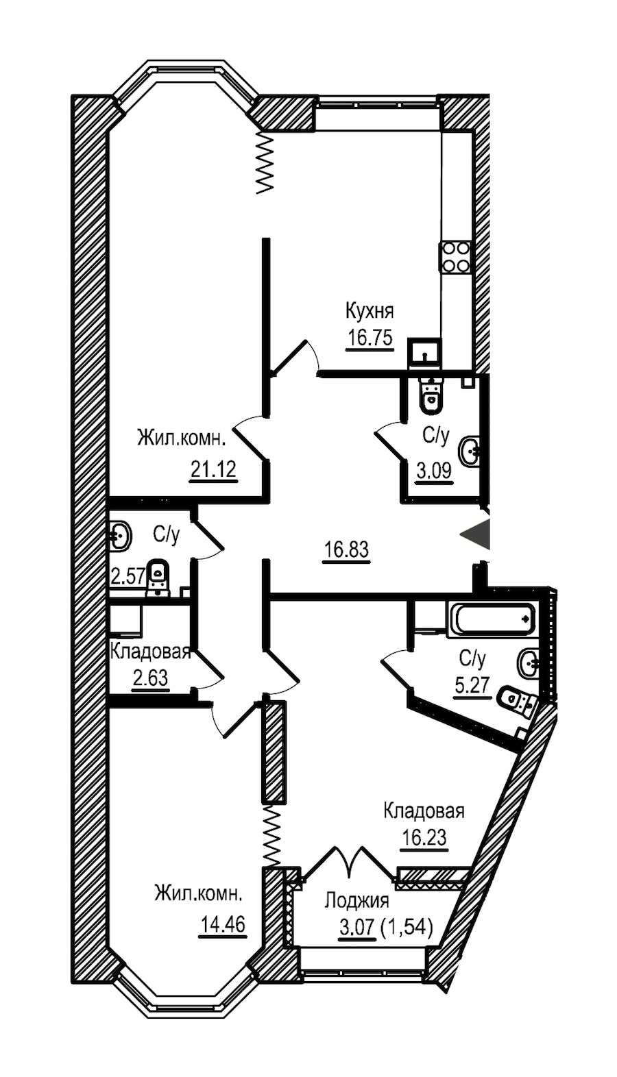 2-комнатная, 100 м² — ЖК ЖК Новое Купчино