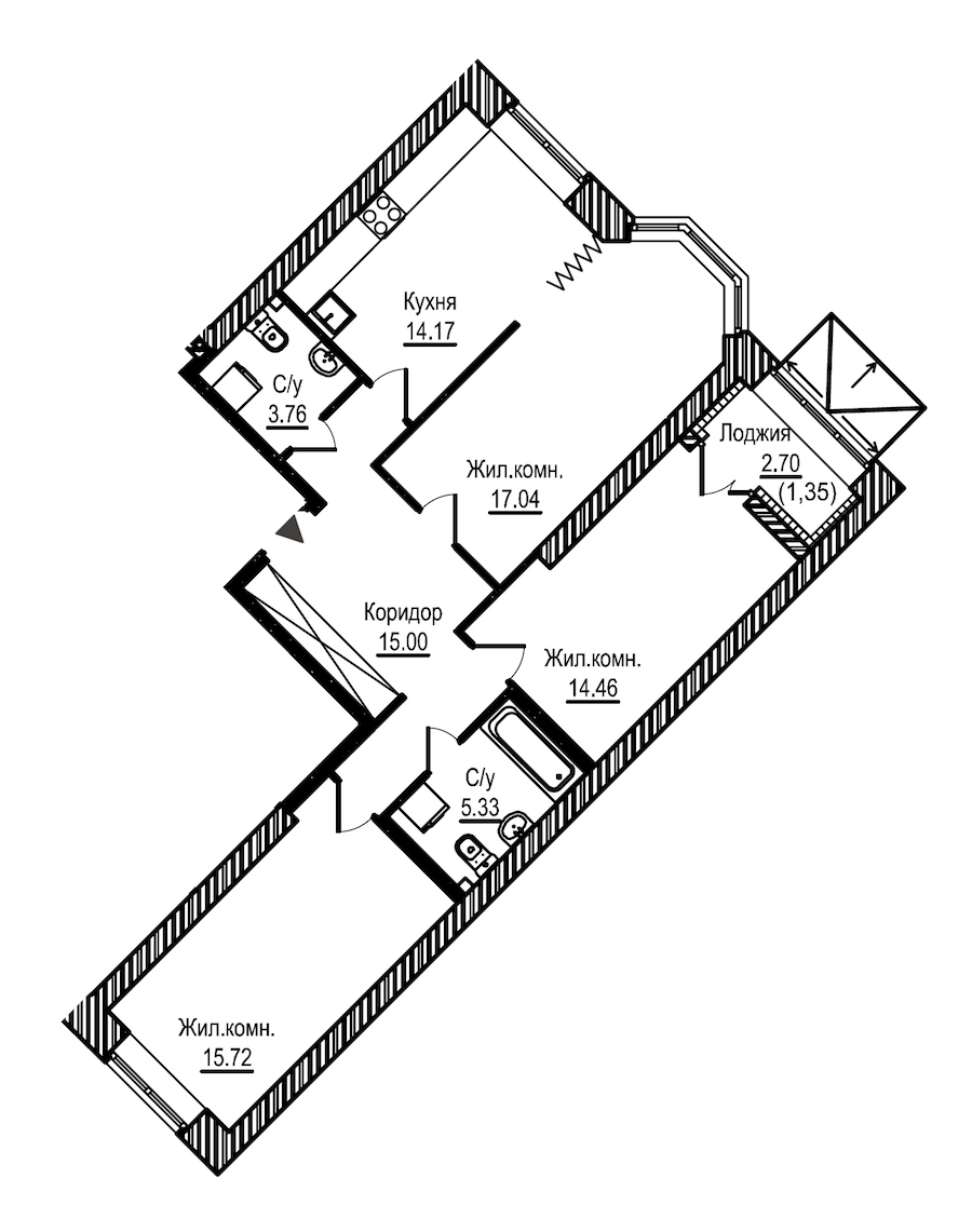 3-комнатная, 87 м² — ЖК ЖК Новое Купчино